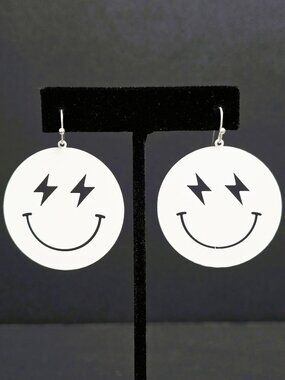 White Smiley Lightning Earrings Y2K Statement
